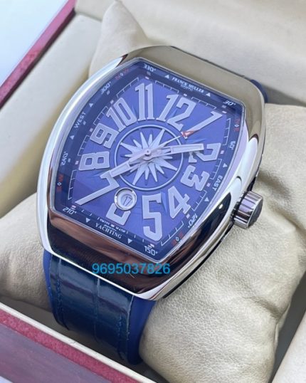Franck Muller Vanguard Yachting Steel Blue Leather Strap Swiss ETA Automatic Watch