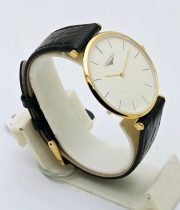 Longines La Grande Classique Ultra Slim Stick Mark Gold Leather Strap Watch - Image 4
