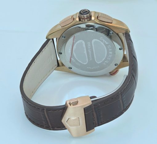 Tag Heuer Grand Carrera Calibre 36 White Rose Gold Leather Strap Watch - Image 6
