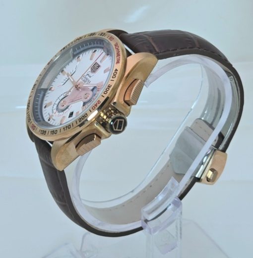 Tag Heuer Grand Carrera Calibre 36 White Rose Gold Leather Strap Watch - Image 3