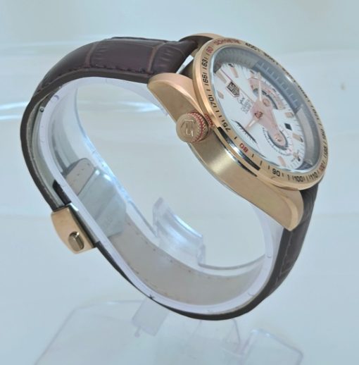 Tag Heuer Grand Carrera Calibre 36 White Rose Gold Leather Strap Watch - Image 4