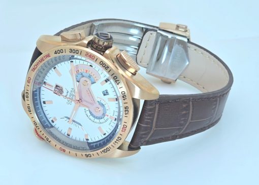 Tag Heuer Grand Carrera Calibre 36 White Rose Gold Leather Strap Watch - Image 5