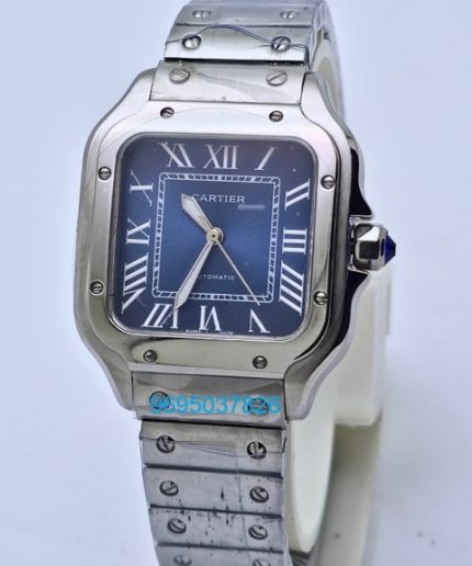 Cartier Santos 100 Steel Blue Swiss Automatic Ladies Watch