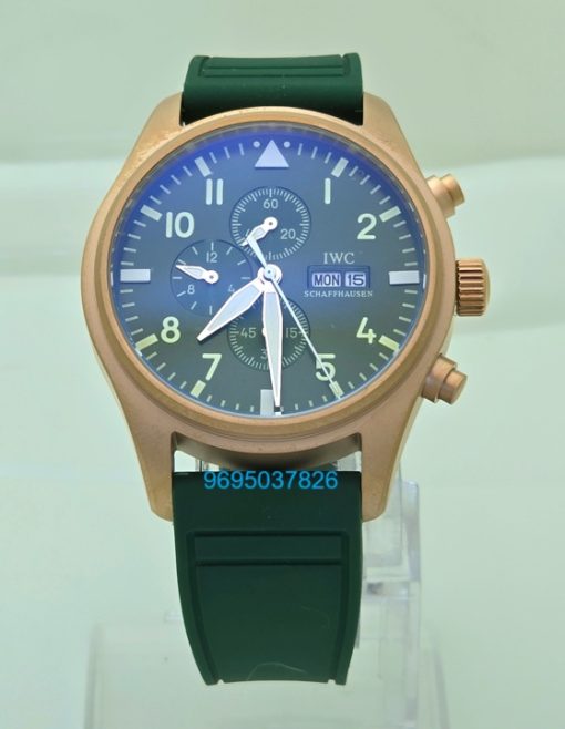 Chronograph Day-Date Rose Gold Green Rubber Strap Watch