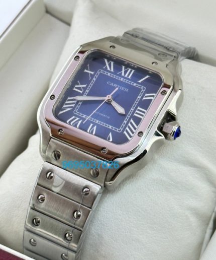 Cartier Santos 100 Steel Blue Swiss Automatic Ladies Watch