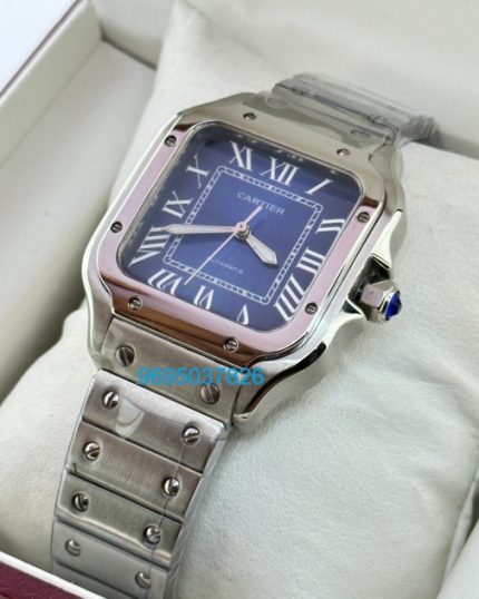 Cartier Santos 100 Steel Blue Swiss Automatic Ladies Watch