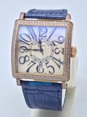 Franck Muller Master Square Diamond Blue Leather Strap Watch