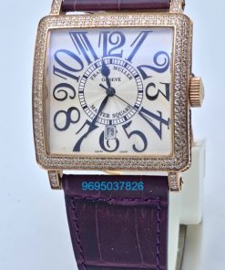 Franck Muller Master Square Full Diamond Leather Strap Watches