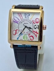 Franck Muller Square Master Rose Gold Color Dreams Leather Strap Watch