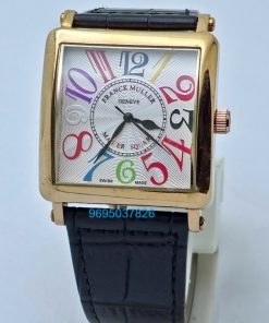 Franck Muller Square Master Rose Gold Color Dreams Leather Strap Watch