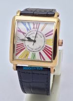 Franck Muller Square Master Rose Gold Color Dreams Roman Mark Leather Strap Watch