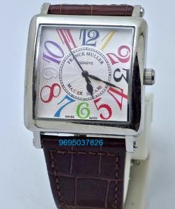 Franck Muller Square Master Steel Color Dreams Leather Strap Watch