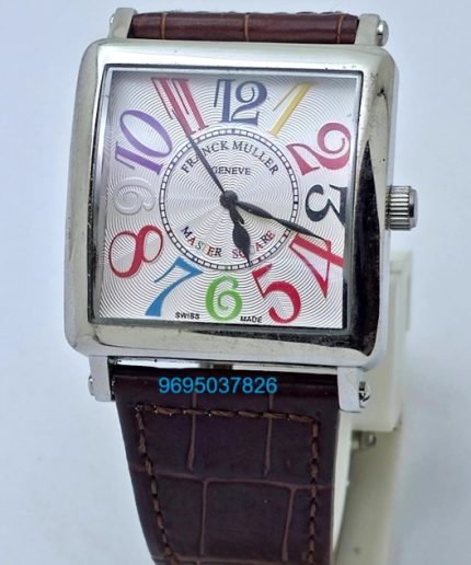 Franck Muller Square Master Steel Color Dreams Leather Strap Watch