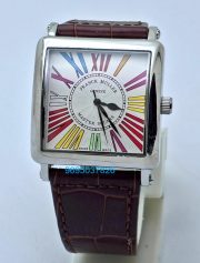 Franck Muller Square Master Steel Color Dreams Roman Mark Leather Strap Watch