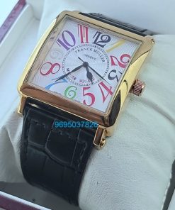 Franck Muller Square Master Rose Gold Color Dreams Leather Strap Watch