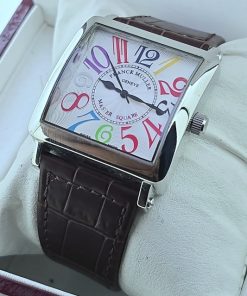 Franck Muller Square Master Steel Color Dreams Leather Strap Watch