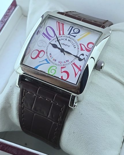 Franck Muller Square Master Steel Color Dreams Leather Strap Watch