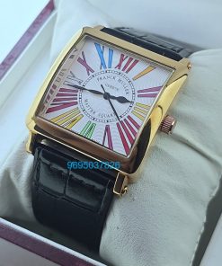 Franck Muller Square Master Rose Gold Color Dreams Roman Mark Leather Strap Watch