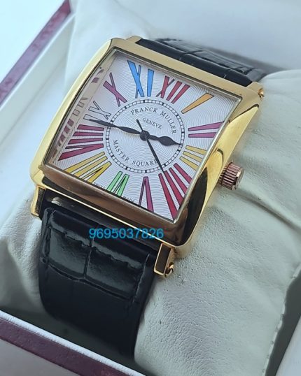 Franck Muller Square Master Rose Gold Color Dreams Roman Mark Leather Strap Watch