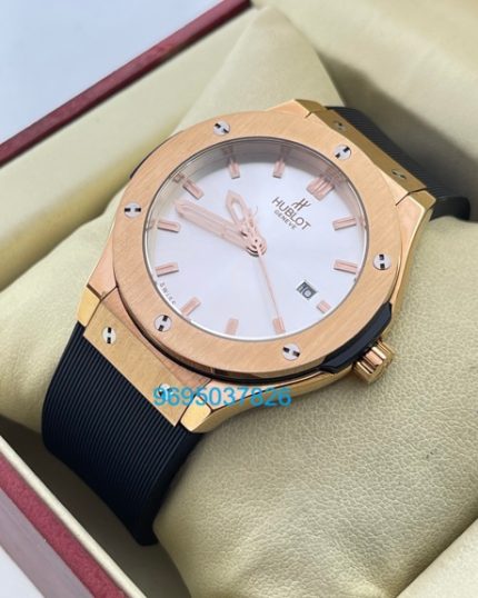 Hublot Classic Fusion White Dial Black Rubber Strap Ladies Watch