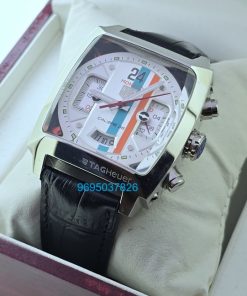 Tag Heuer Monaco 24 Calibre 36 White Steel Leather Strap Watch