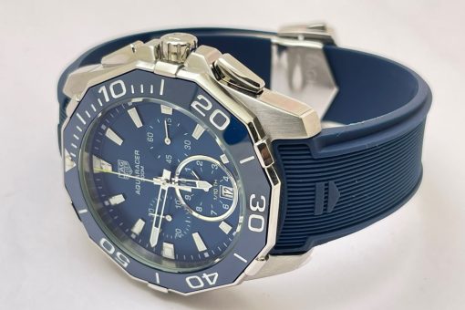 Tag Heuer Aquaracer Calibre 5 Chronograph Blue Rubber Strap Watch - Image 4