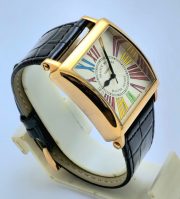 Franck Muller Square Master Rose Gold Color Dreams Roman Mark Leather Strap Watch - Image 4