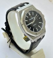 Audemars Piguet Royal Oak Steel Black Leather Strap Swiss Automatic Watch - Image 4