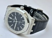 Audemars Piguet Royal Oak Steel Black Leather Strap Swiss Automatic Watch - Image 5