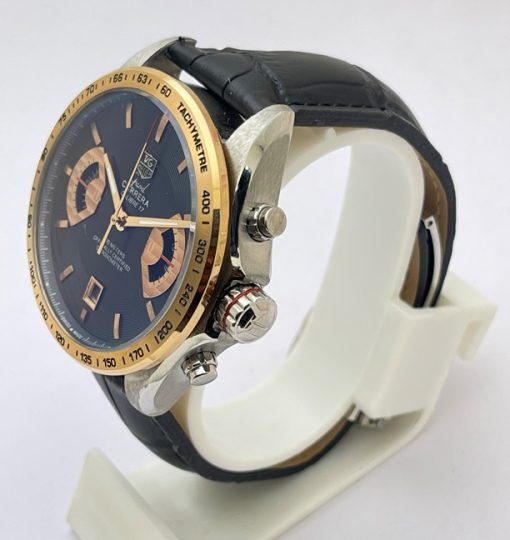 Tag Heuer Grand Carrera Calibre 17 Black Rose Gold Leather Strap Watch - Image 3