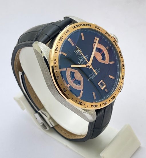Tag Heuer Grand Carrera Calibre 17 Black Rose Gold Leather Strap Watch - Image 4