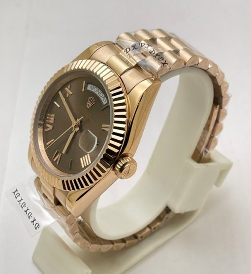 Rolex Day-Date Roman Mark Brown Rose Gold Swiss Automatic Watch - Image 3