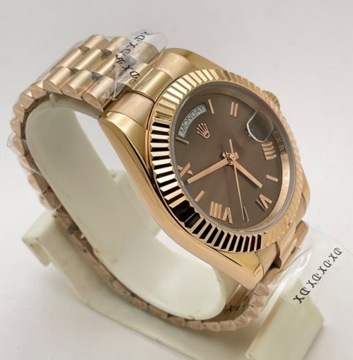 Rolex Day-Date Roman Mark Brown Rose Gold Swiss Automatic Watch - Image 4