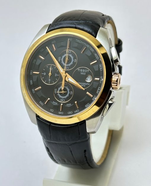 Tissot Couturier Chronograph Black Leather Strap Watch - Image 2
