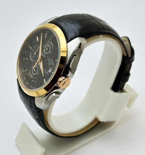 Tissot Couturier Chronograph Black Leather Strap Watch - Image 3