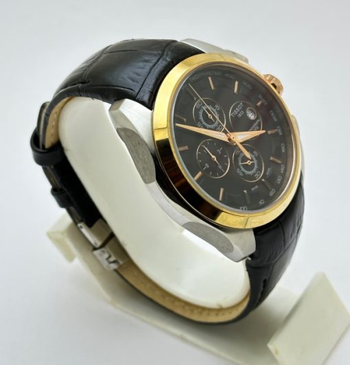 Tissot Couturier Chronograph Black Leather Strap Watch - Image 4
