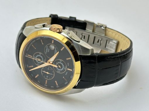 Tissot Couturier Chronograph Black Leather Strap Watch - Image 5