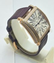 Franck Muller Master Square Full Diamond Leather Strap Watch - Image 4