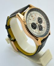 Breitling Navitimer Chrono Black & White Rose Gold Leather Strap Watch - Image 4