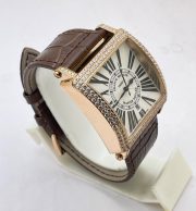 Franck Muller Master Square Diamond Rose Gold Leather Strap Watch - Image 4