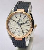 OMEGA SEAMASTER AQUA TERRA WHITE ROSE GOLD BEZEL RUBBER STRAP LIMITED EDITION SWISS AUTOMATIC WATCH - Image 2