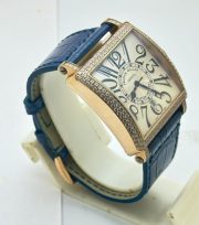 Franck Muller Master Square Diamond Blue Leather Strap Watch - Image 4