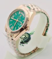 Rolex Day Date Green Aventurine Everrose Gold Swiss Automatic Watch - Image 4