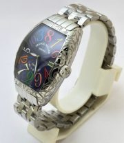 Franck Muller Crazy Hours Croco Blue Steel Swiss Automatic Watch - Image 3