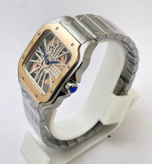 Cartier Santos Horloge Skeleton Rose Gold Bezel Watch - Image 3