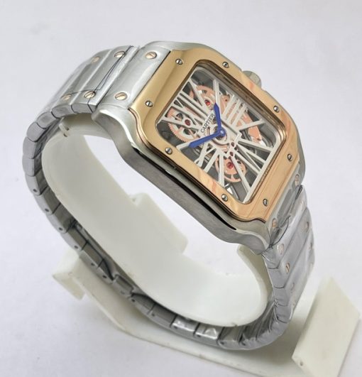 Cartier Santos Horloge Skeleton Rose Gold Bezel Watch - Image 4