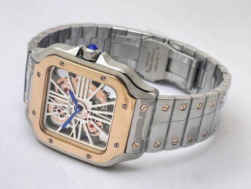 Cartier Santos Horloge Skeleton Rose Gold Bezel Watch - Image 5