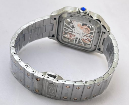 Cartier Santos Horloge Skeleton Rose Gold Bezel Watch - Image 6