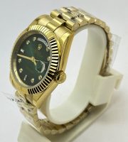 Rolex Day-Date Diamond Mark Green Golden Swiss Automatic Watch - Image 4