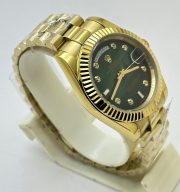 Rolex Day-Date Diamond Mark Green Golden Swiss Automatic Watch - Image 5